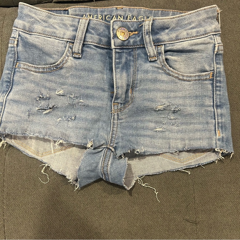 American Eagle Outfitters Distressed Light Blue Jean Shorts